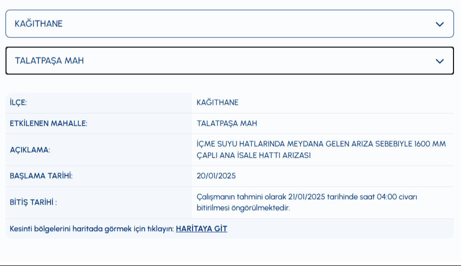 İstanbul Kağıthane su kesintisi ne zaman bitecek? İSKİ su kesintisi arıza sorgulama! İstanbul Kağıthane su kesintisi ne zaman bitecek? İSKİ su kesintisi arıza sorgulama! - 2. Resim