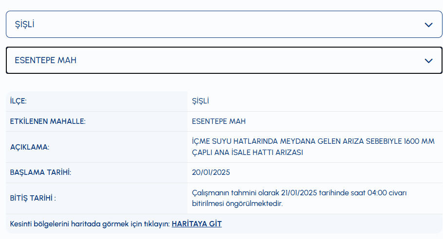 İstanbul Şişli su kesintisi ne zaman bitecek? İSKİ su kesintisi arıza sorgulama! - 1. Resim