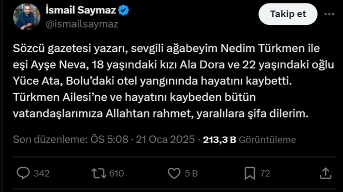 Nedim Türkmen'den haber alınamıyor! Sözcü yazarı Bolu'da yangın çıkan Grand Otel'deydi - 2. Resim