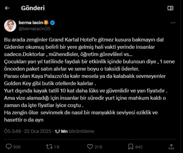 Berna Laçin'in paylaşımına tepki yağdı! 