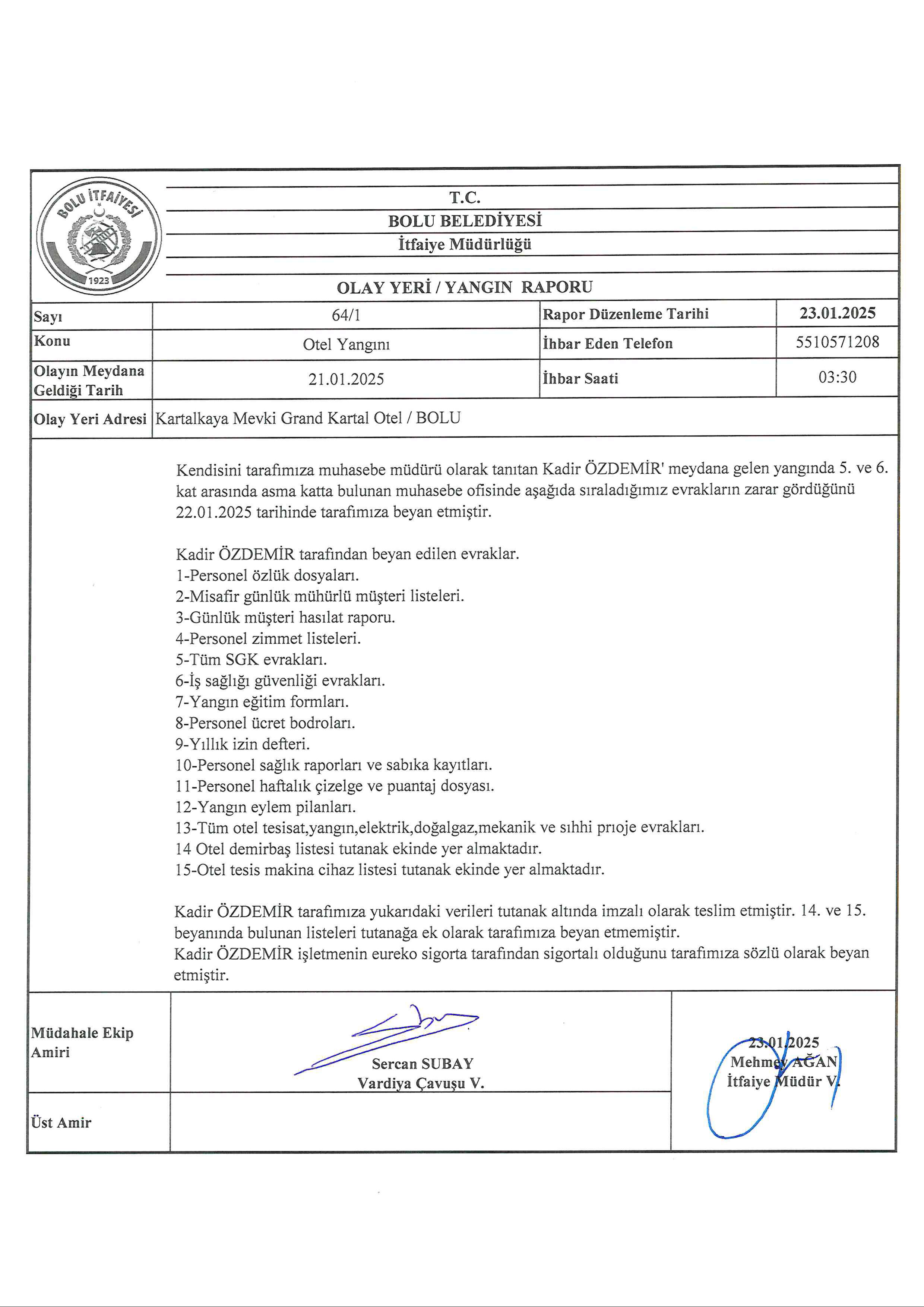 Bolu Belediyesi itfaiyesinin Kartalkaya raporu ilk kez ortaya çıktı - 4. Resim