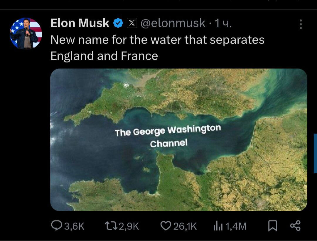 Musk gözü İngiliz Kanalı’na dikti: İsmini George Washington Kanalı yapalım! Musk gözü İngiliz Kanalı’na dikti: İsmini George Washington Kanalı yapalım! - 1. Resim