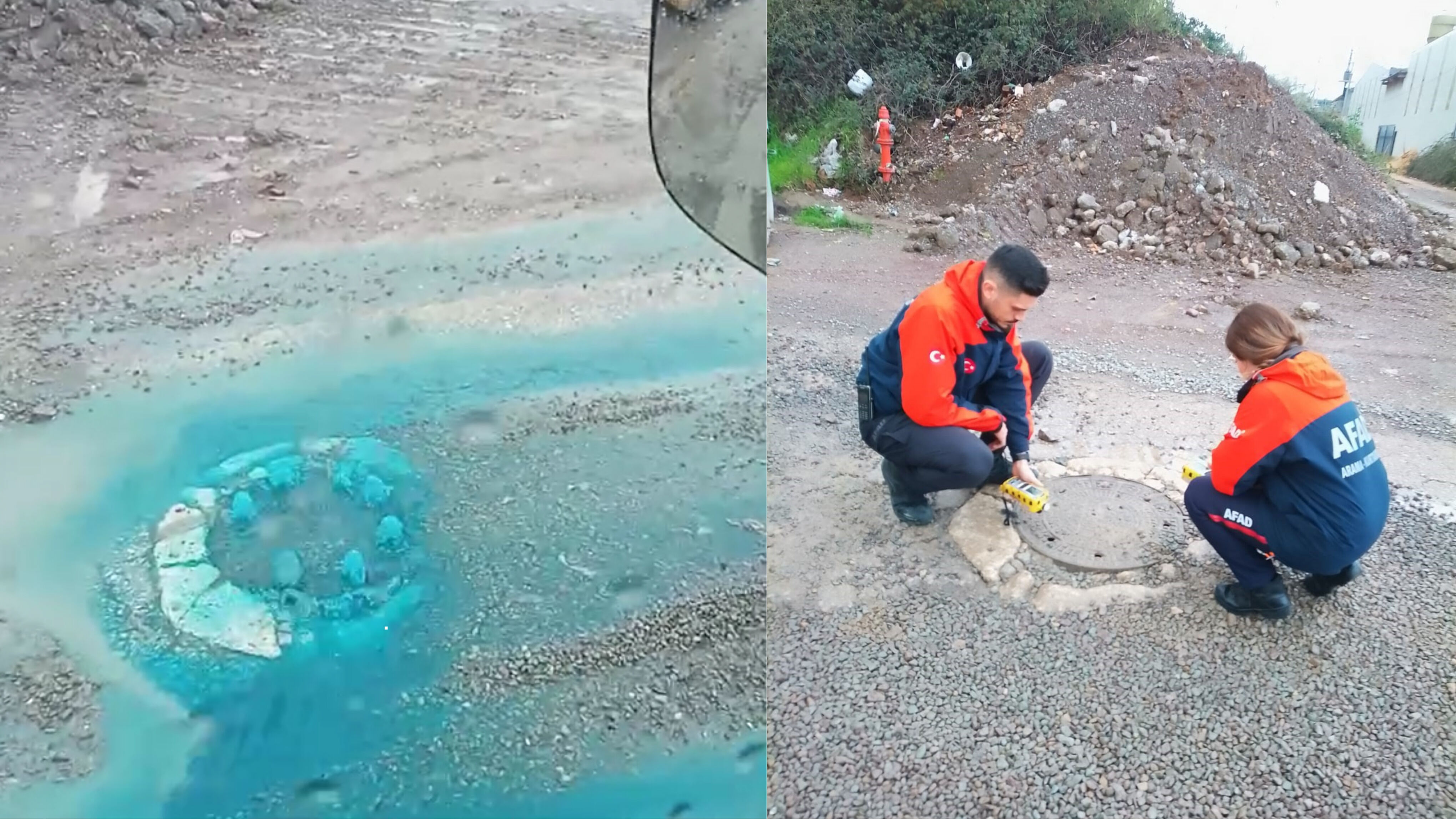 Rögar kapağından fışkıran mavi su ne? Vatandaşlar tedirgin oldu - 1. Resim