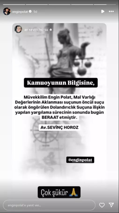 Engin Polat, dolandırıcılık suçundan beraat etti! Avukatı o sözlerle duyurdu Engin Polat, dolandırıcılık suçundan beraat etti! Avukatı o sözlerle duyurdu - 1. Resim