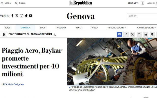 İtalyan basını duyurdu: Baykar, Piaggio Aerospace’e 40 milyon euroluk yatırım sözü verdi - 1. Resim