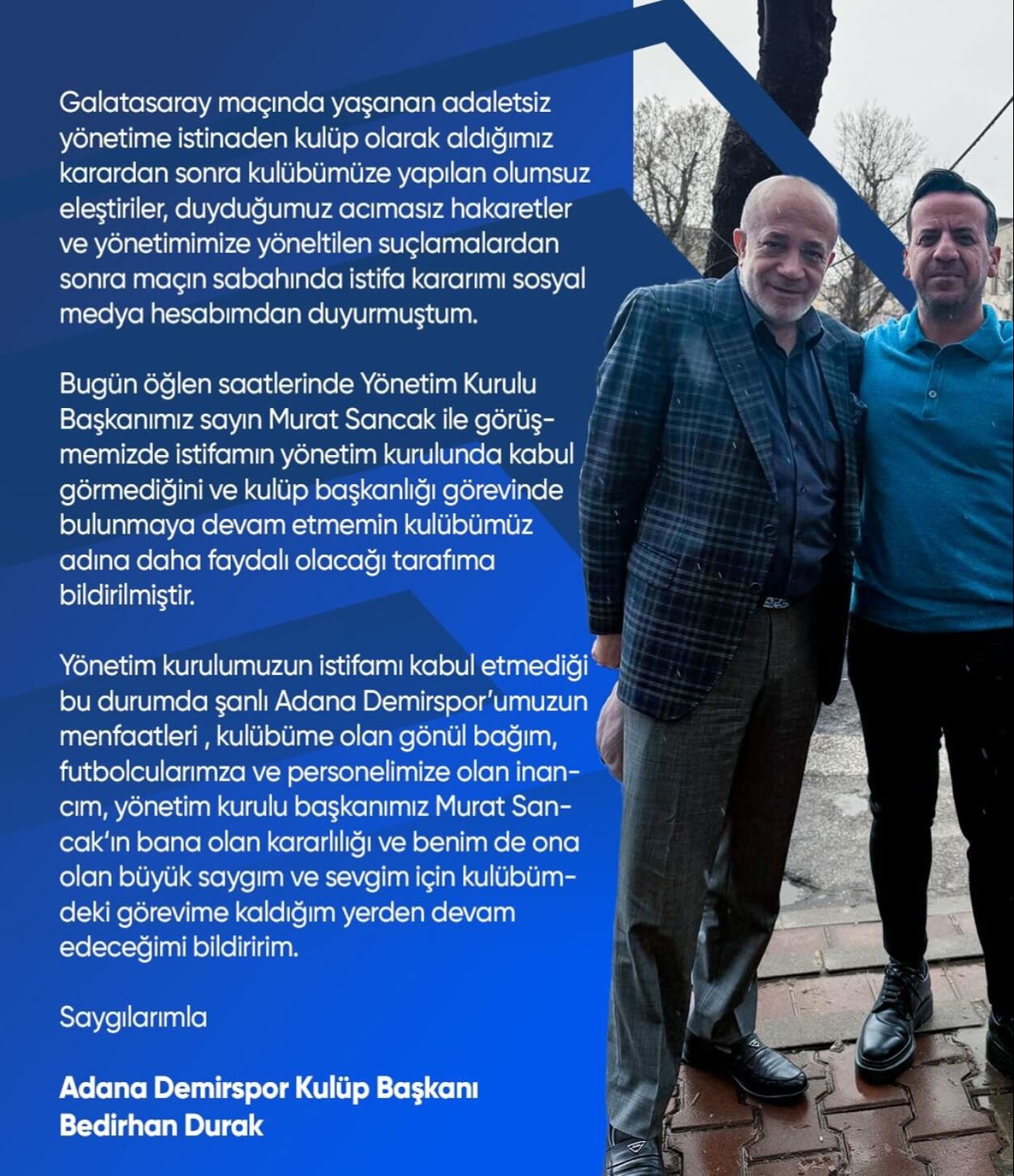 Galatasaray maçının ardından istifa etmişti! Adana Demirspor'dan sürpriz Bedirhan Durak kararı Galatasaray maçının ardından istifa etmişti! Adana Demirspor'dan sürpriz Bedirhan Durak kararı - 1. Resim