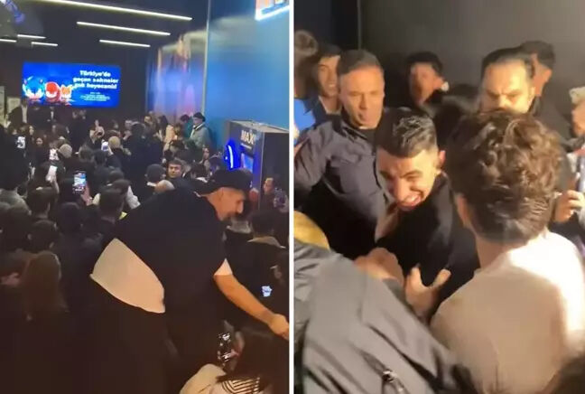 Ünlü isimlerin geldiği film galasında izdiham! Tartışma çıktı! Kavga sırasında yangın tüpü sıktılar - 1. Resim