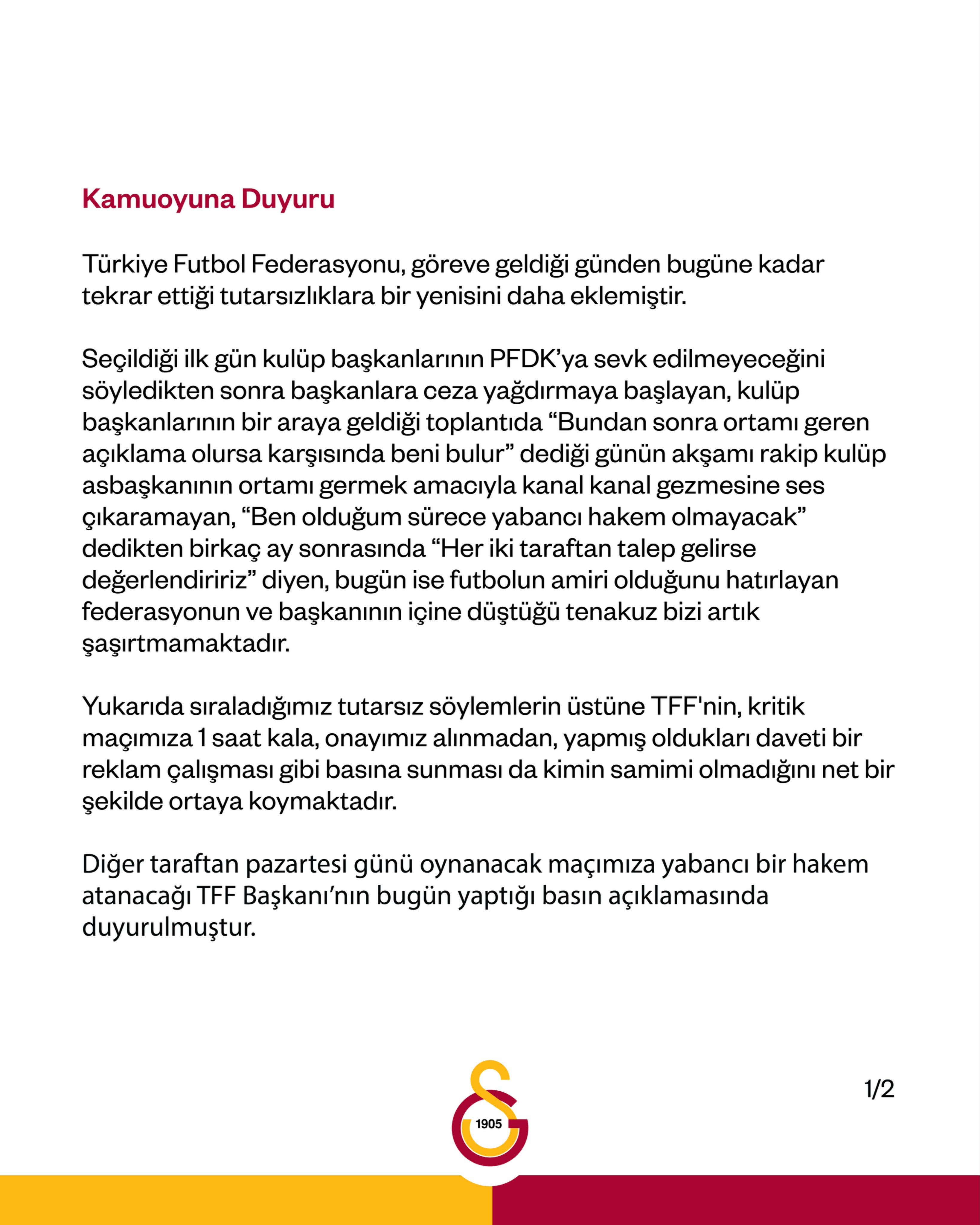 Galatasaray'dan TFF'ye çok sert tepki! 3 sorunun cevabını istediler - 1. Resim