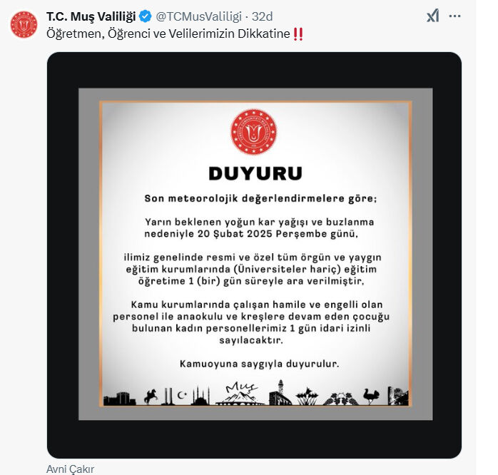 Muş'ta okullar tatil mi? 20 Şubat Valilik açıklaması - 3. Resim