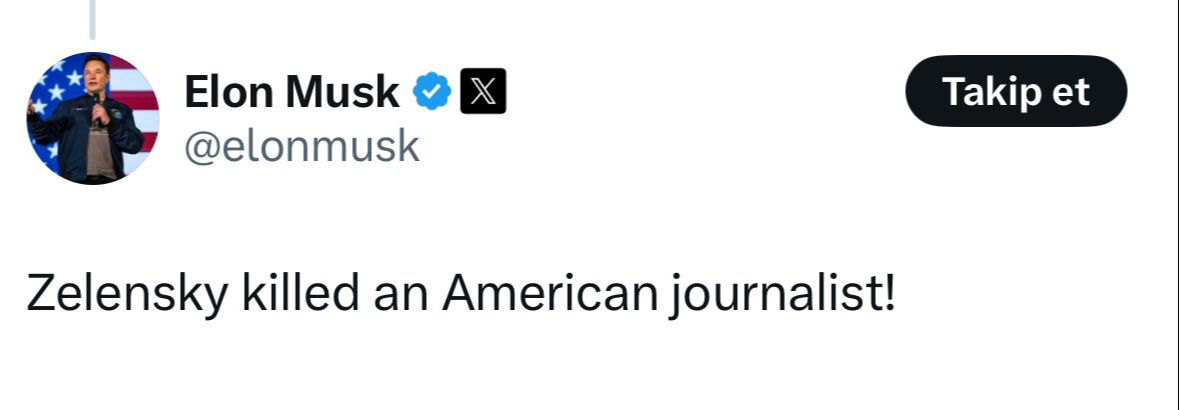 Elon Musk'tan Zelenskiy'e cinayet ithamı: Amerikalı bir gazeteciyi öldürdü! Elon Musk'tan Zelenskiy'e cinayet ithamı: Amerikalı bir gazeteciyi öldürdü! - 1. Resim