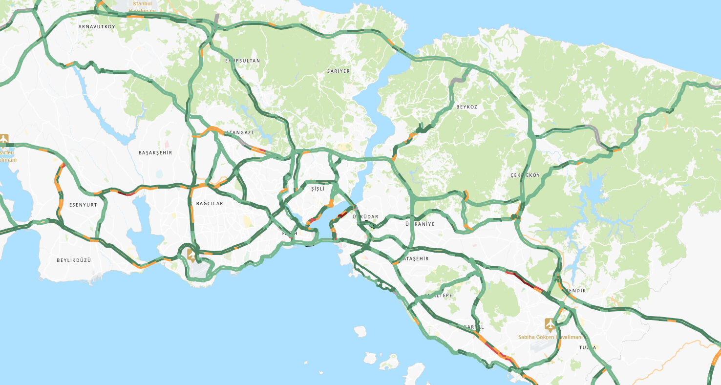 İstanbul trafiğine kar etkisi! Harita yemyeşil İstanbul trafiğine kar etkisi! Harita yemyeşil - 1. Resim