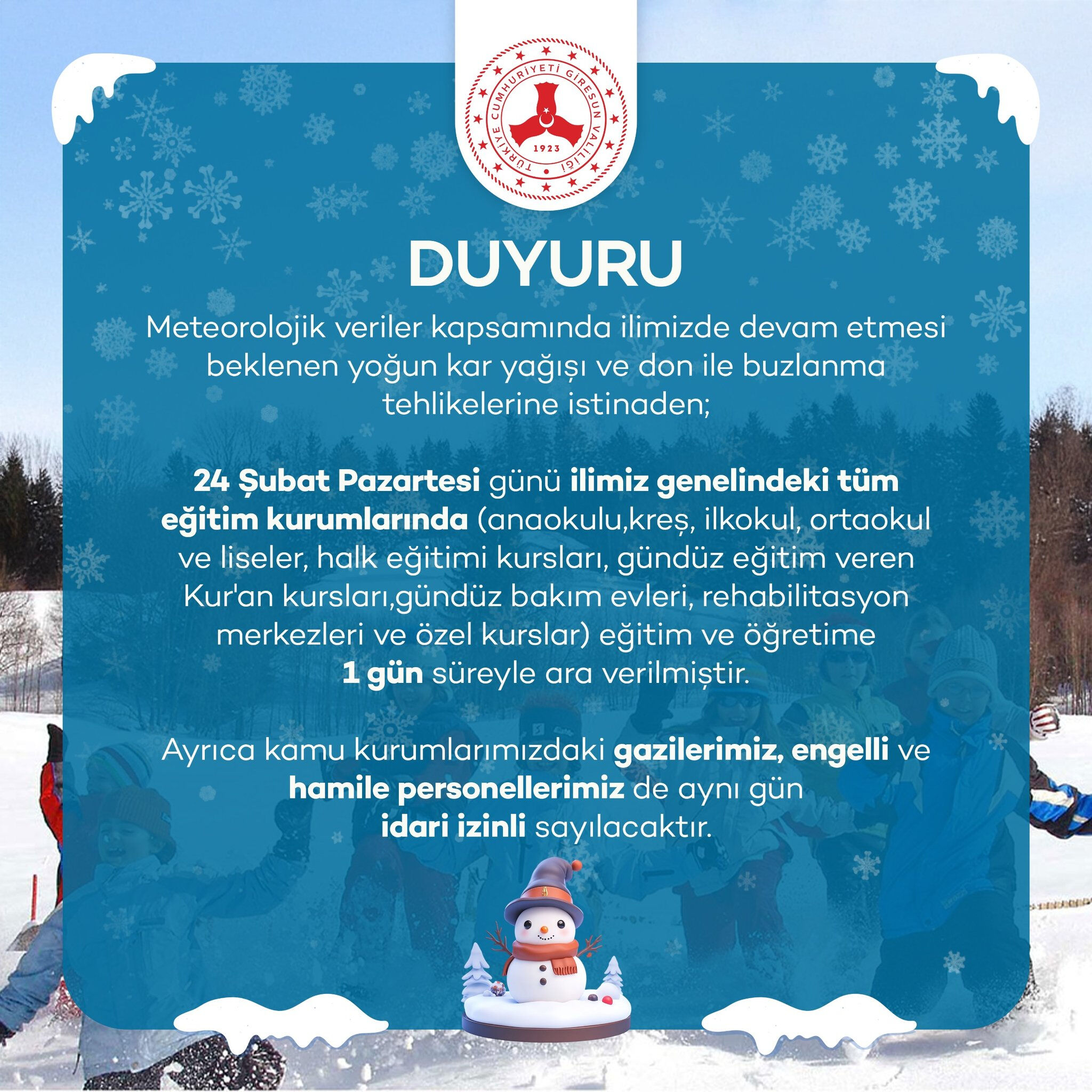 Giresun'da okullar tatil mi? 24 Şubat Giresun Valiliği kar tatili açıklaması - 2. Resim