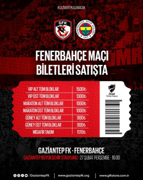 Gaziantep FK Fenerbahçe maçı biletleri ne kadar, satışa çıktı mı? Ziraat Türkiye Kupası'nda karşılaşacaklar - 2. Resim