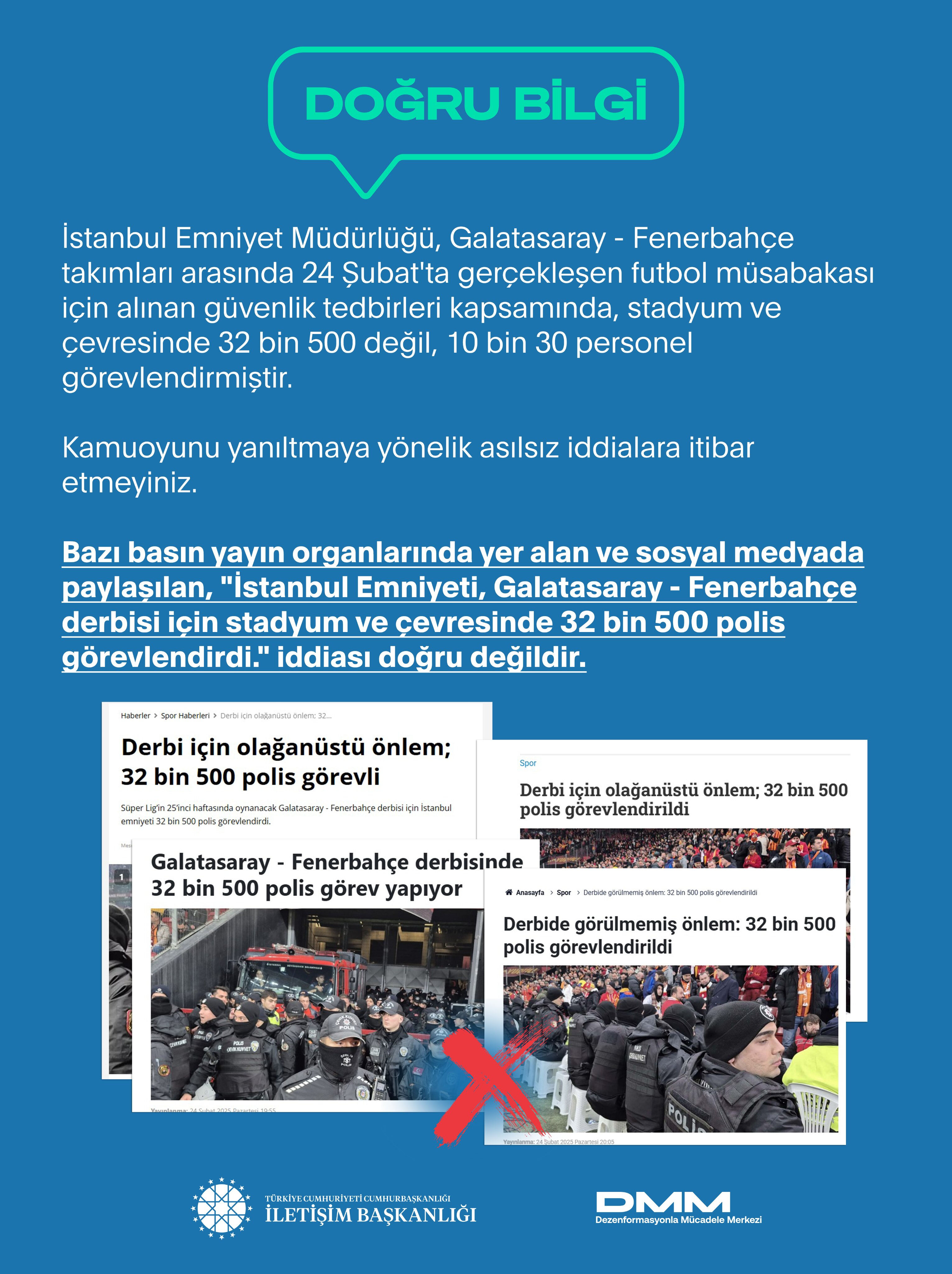 Galatasaray - Fenerbahçe derbisinde 32 bin 500 polis görev yaptı iddiası! DMM'den açıklama geldi Galatasaray - Fenerbahçe derbisinde 32 bin 500 polis görev yaptı iddiası! DMM'den açıklama geldi - 1. Resim
