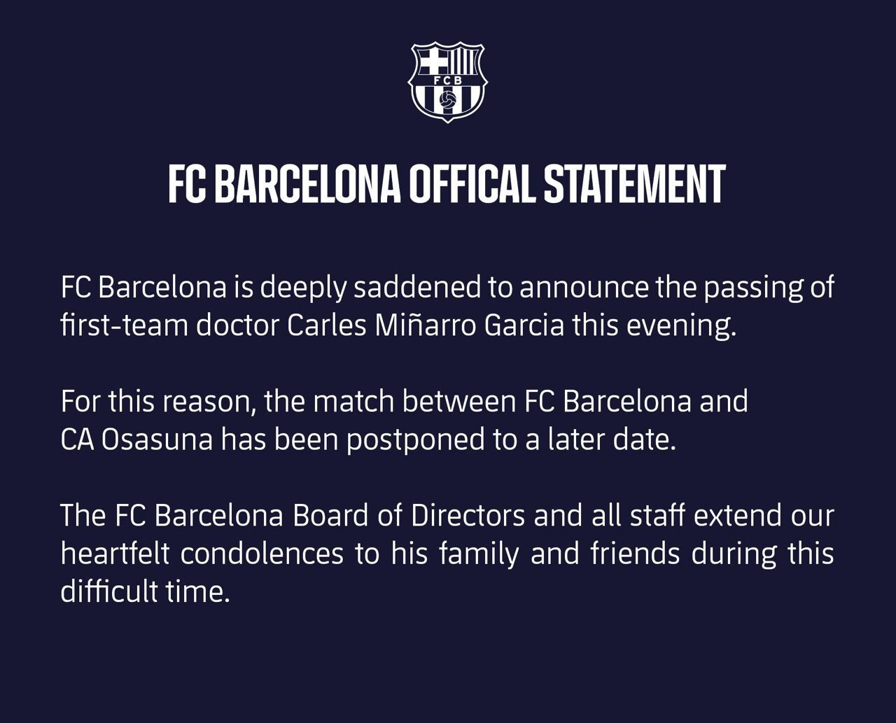 Barcelona - Osasuna maçı ertelendi! Kulüp doktoru hayatını kaybetti - 1. Resim