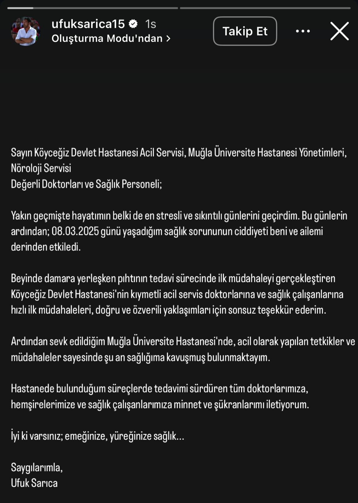 Ufuk Sarıca'dan üzen haber! Beynine pıhtı attı, ilk açıklama geldi - 2. Resim