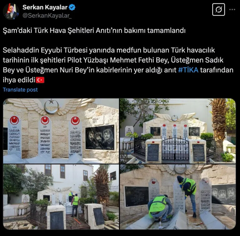 Şam'da Türk havacılık tarihinin ilk şehitlerini TİKA unutmadı! Şam'da Türk havacılık tarihinin ilk şehitlerini TİKA unutmadı! - 3. Resim