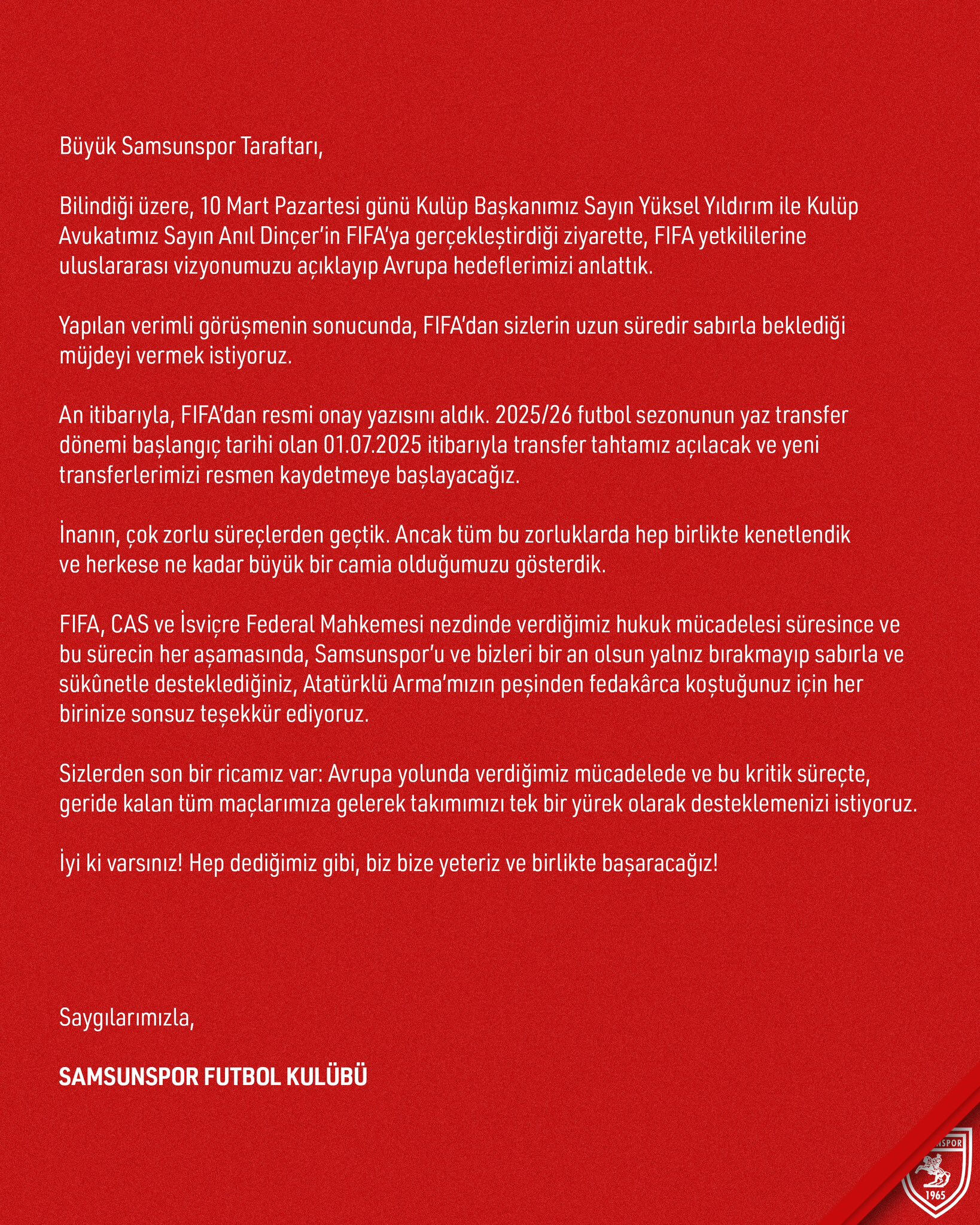 Samsunspor'a FIFA'dan müjdeli haber! Resmen açıklandı - 1. Resim