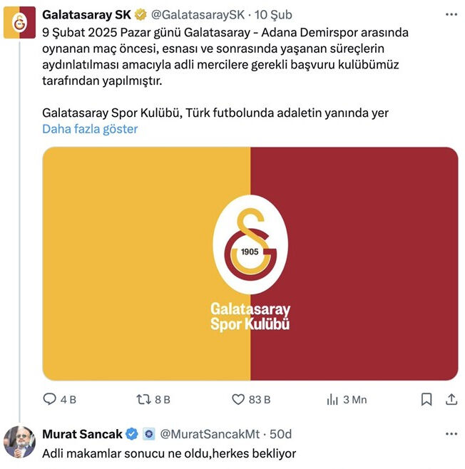 Murat Sancak, Galatasaray'a 1 ay sonra yazdı! Hemen geri sildi... - 1. Resim