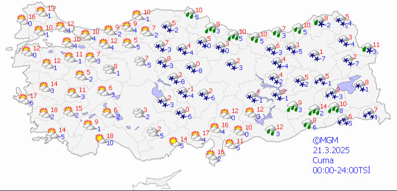 21 Mart 2025 MGM hava durumu tahmin haritası