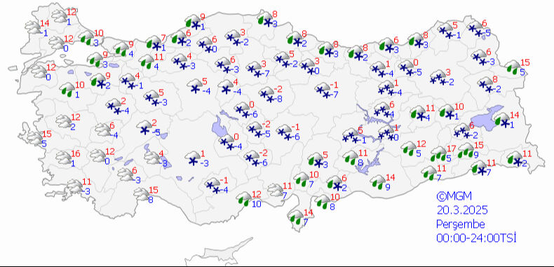 20 Mart 2025 MGM hava durumu tahmin haritası