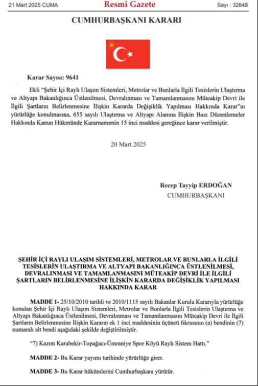 İBB'nin metro projesi Ulaştırma Bakanlığı'na devredildi! Karar Resmi Gazete'de - 1. Resim