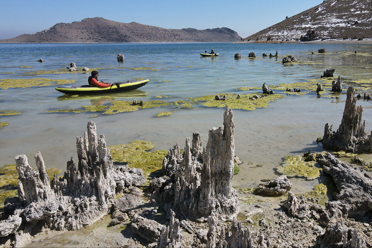Su altının peribacaları! Van Gölü çekildi, rengarenk mikrobiyalitler ortaya çıktı - 2. Resim