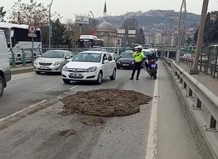 Kamyondan dökülen çamur yolu savaş alanına çevirdi! Cezası ise oldukça komik! - 1. Resim