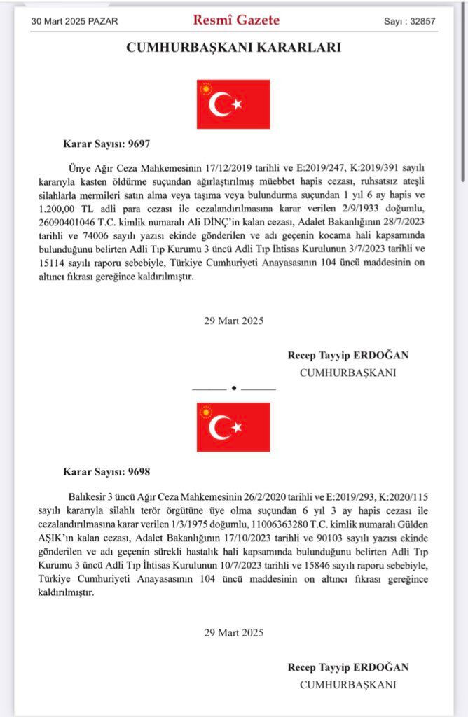 Cumhurbaşkanı Erdoğan af kararını imzaladı! Resmi Gazete'de yayımlandı Cumhurbaşkanı Erdoğan af kararını imzaladı! Resmi Gazete'de yayımlandı - 1. Resim