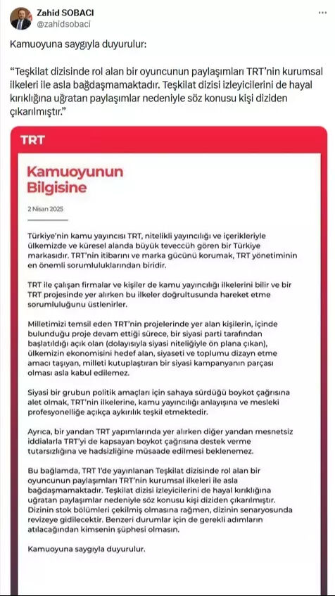 Boykot çağrısı yapmıştı! Aybüke Pusat'a destek veren iki oyuncu daha diziden çıkarıldı - 3. Resim
