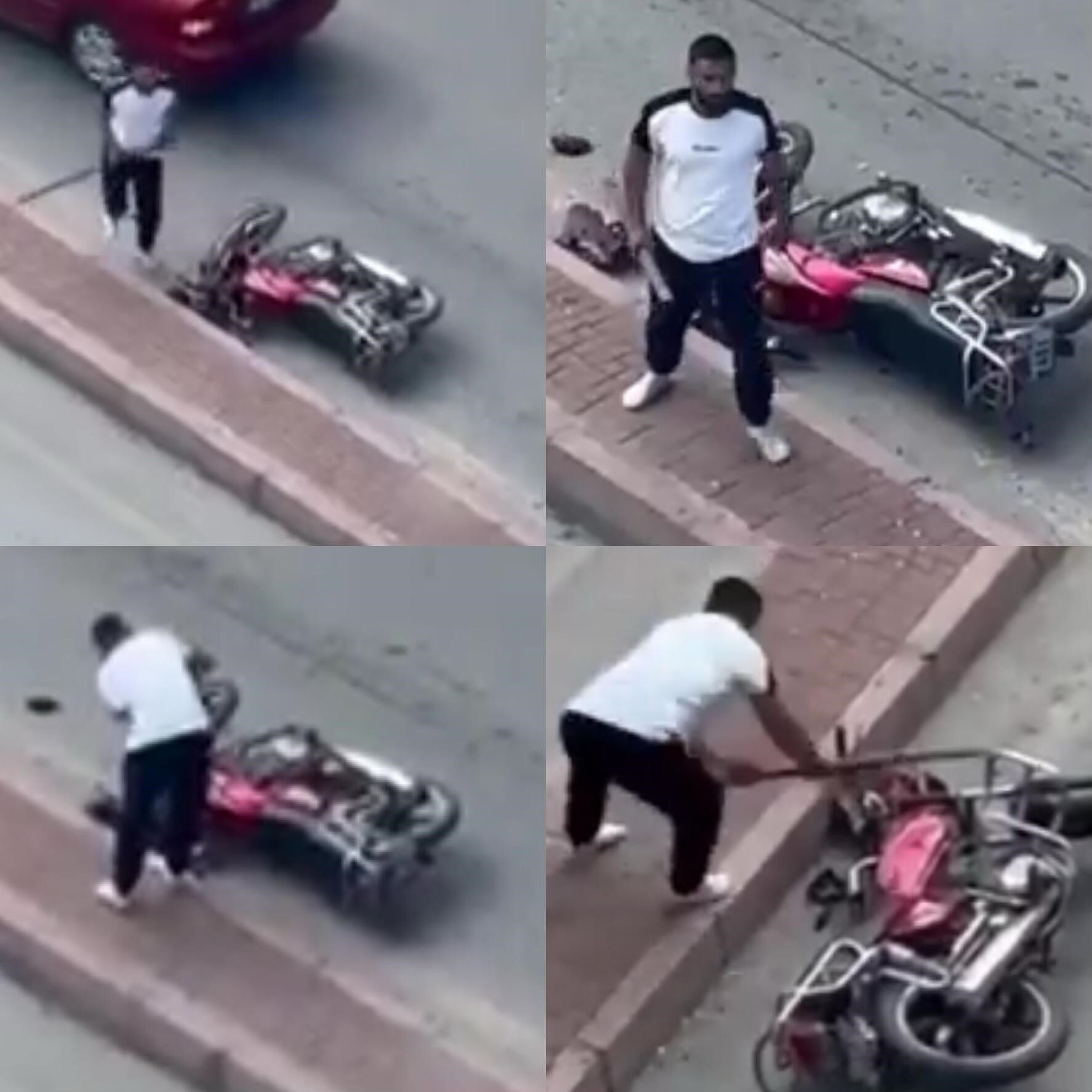 Sokak ortasında dehşet anları! Tartıştığı sürücünün motosikletini parçaladı - 1. Resim
