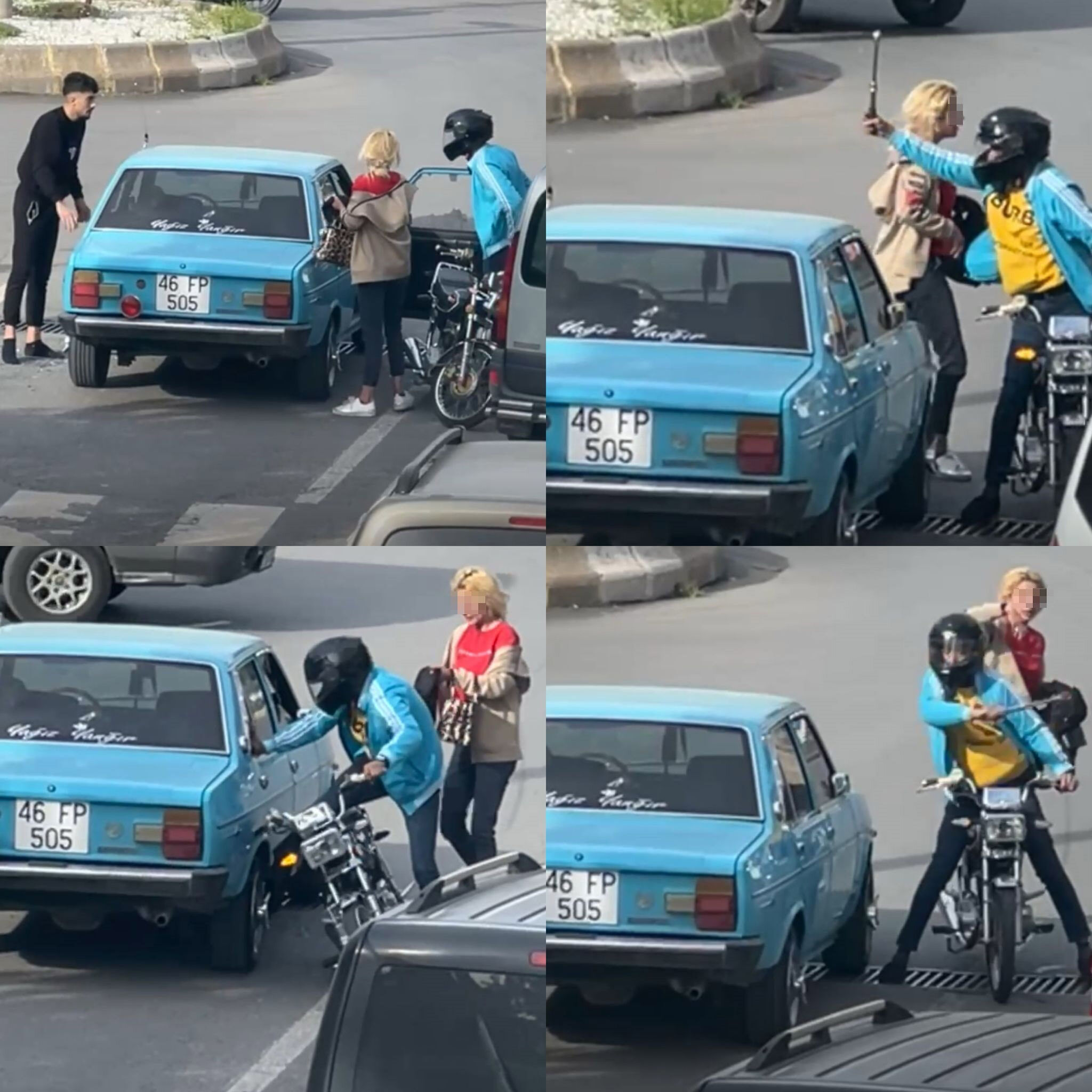 Trafik magandası dehşet saçtı! Öfkeli motosikletli, otomobilin camını kırdı - 1. Resim