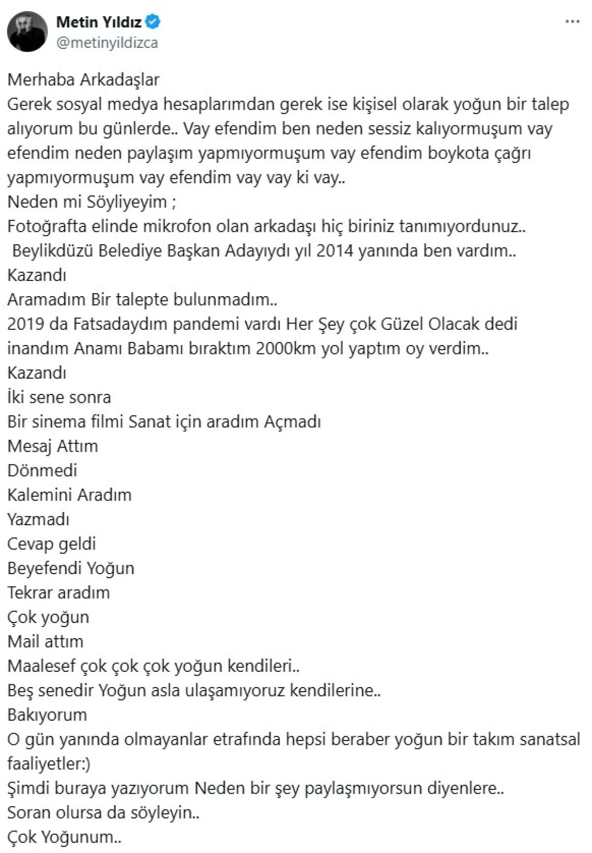 Oyuncu Metin Yıldız'dan 'İmamoğlu' tepkilerine olay cevap: 