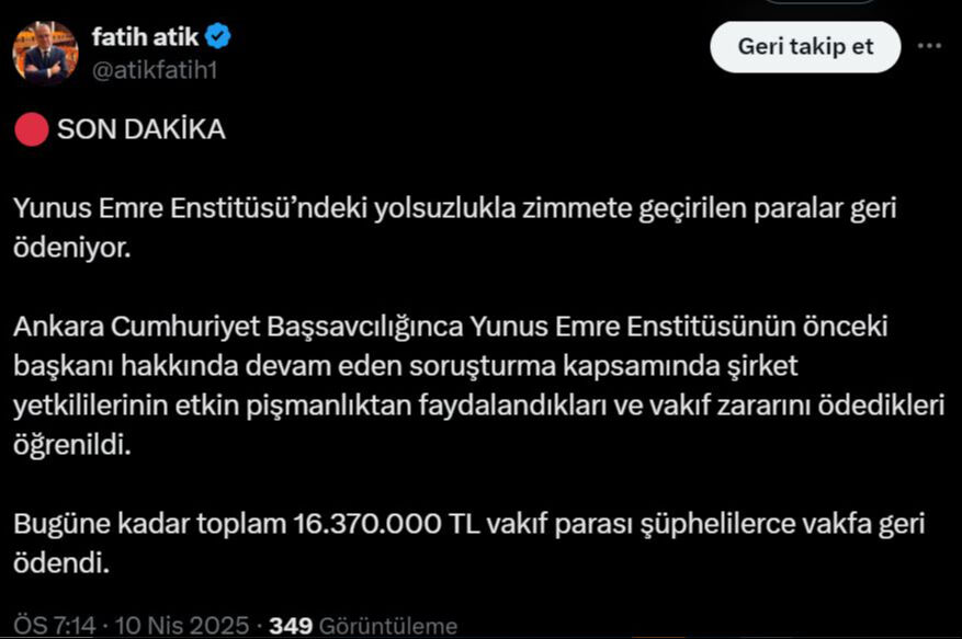 Yunus Emre Enstitüsü'nde yolsuzluk skandalı! Etkin pişmanlıktan faydalandılar: Zimmete geçirilen paralar geri ödeniyor Yunus Emre Enstitüsü'nde yolsuzluk skandalı! Etkin pişmanlıktan faydalandılar: Zimmete geçirilen paralar geri ödeniyor - 1. Resim