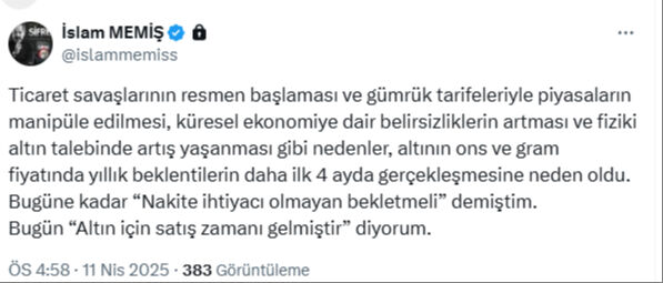 Herkes kuyumculara koşacak! İslam Memiş'ten sürpriz altın çıkışı: Zamanı geldi... Herkes kuyumculara koşacak! İslam Memiş'ten sürpriz altın çıkışı: Zamanı geldi... - 2. Resim