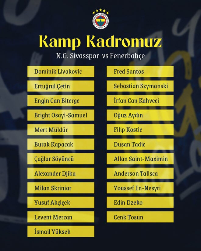 Fenerbahçe’de Sivasspor maçı öncesi iki eksik! Fenerbahçe’de Sivasspor maçı öncesi iki eksik! - 2. Resim