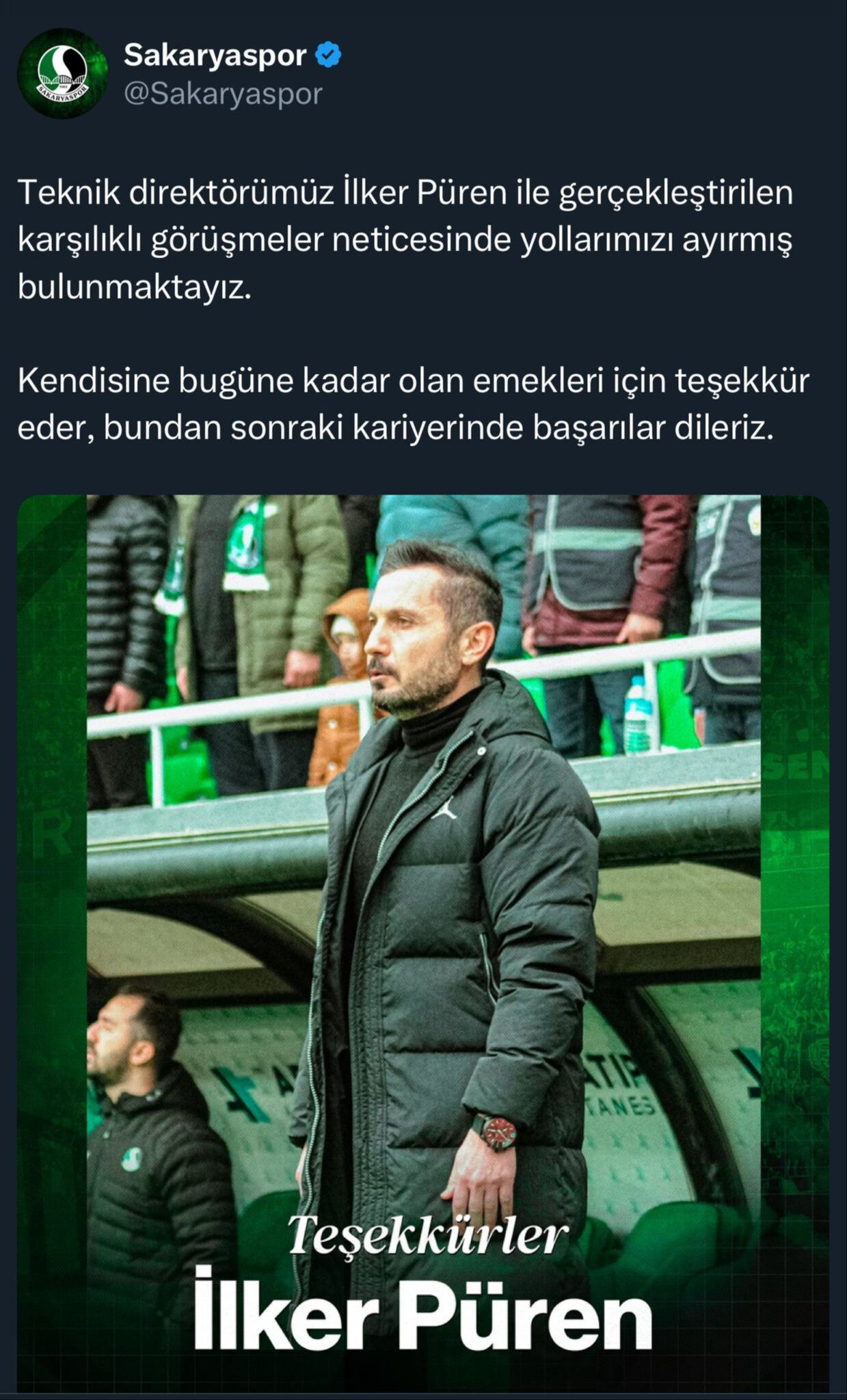 Sakaryaspor’da Teknik Direktör İlker Püren ile yollar ayrıldı - 1. Resim