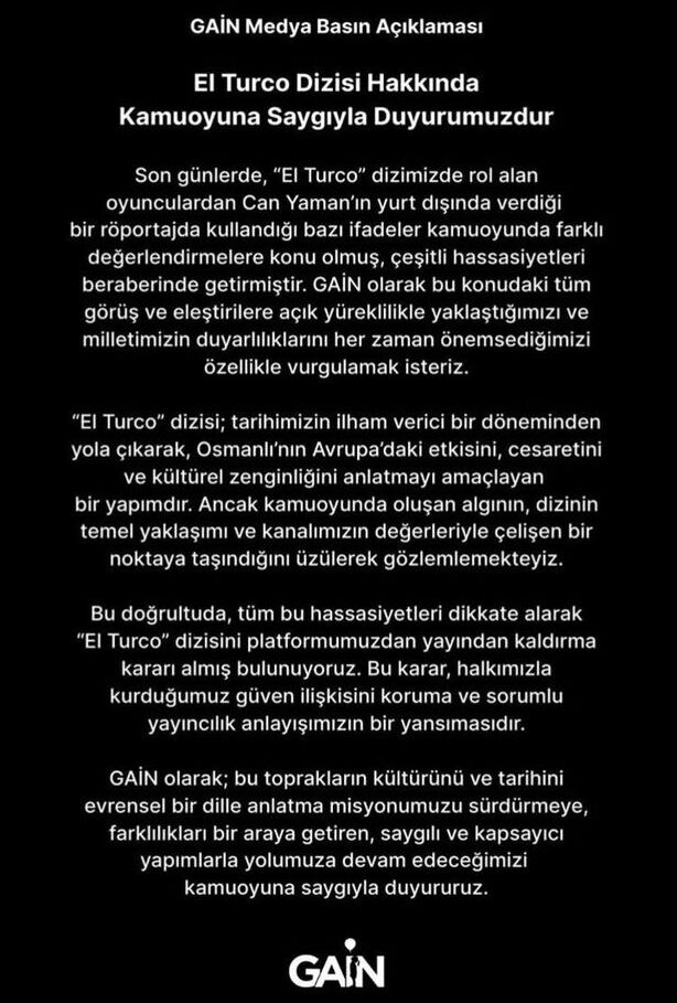 Can Yaman El Turco dizisi neden kaldırıldı? GAİN'den açıklama gecikmedi! Can Yaman El Turco dizisi neden kaldırıldı? GAİN'den açıklama gecikmedi! - 1. Resim