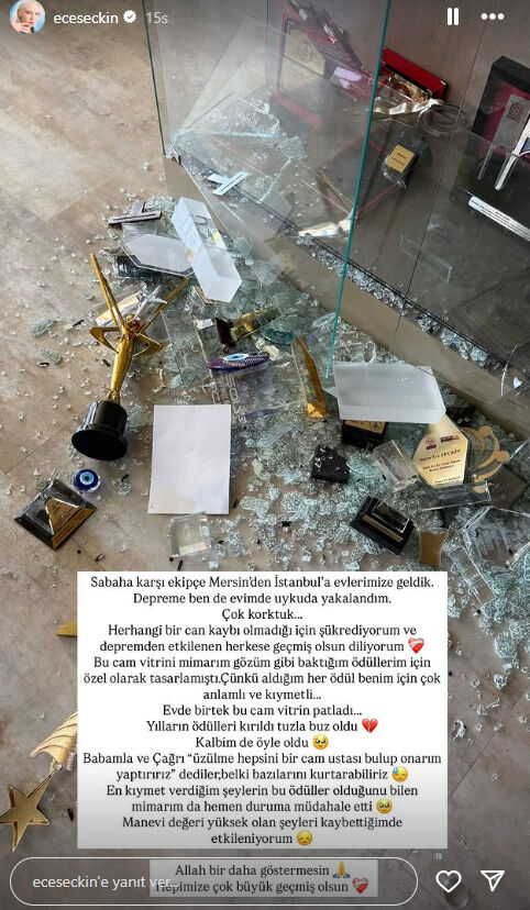 Ece Seçkin depreme uykuda yakalandı! Vitrin patladı, ödülleri tuzla buz oldu Ece Seçkin depreme uykuda yakalandı! Vitrin patladı, ödülleri tuzla buz oldu - 2. Resim