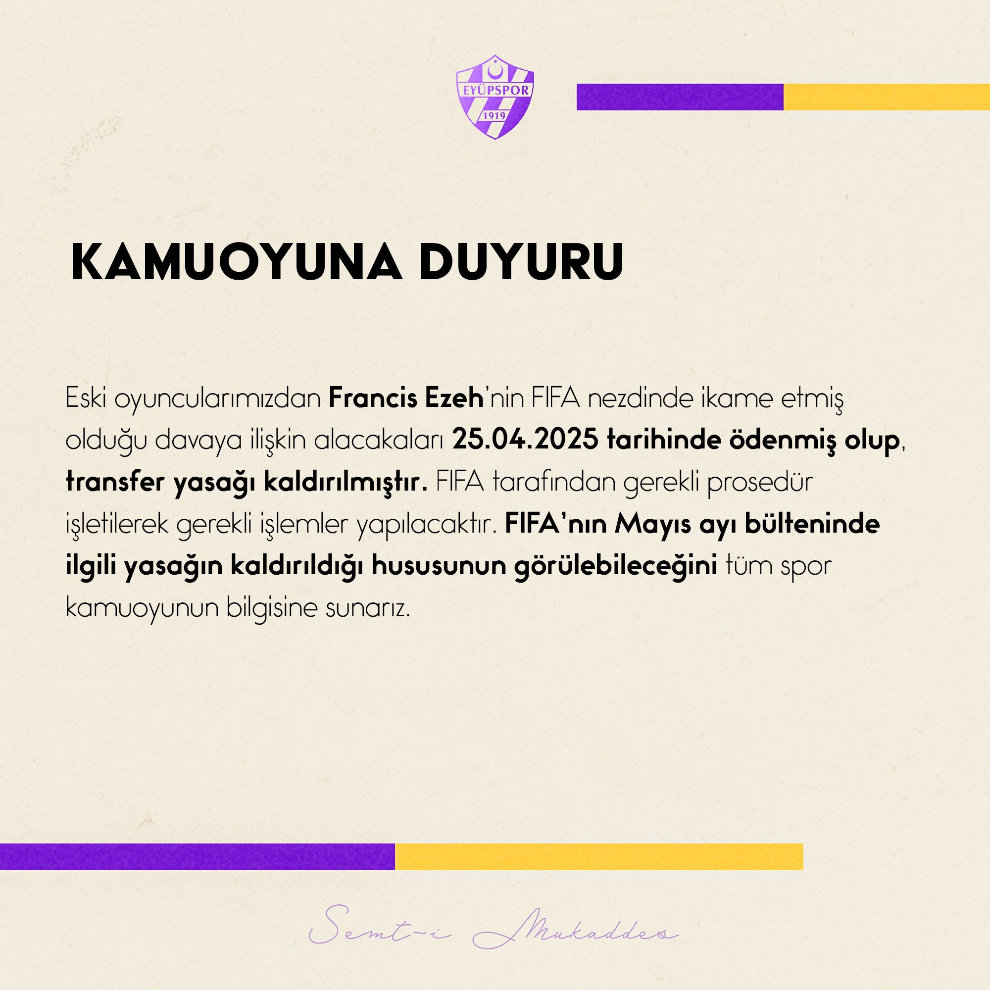 Eyüpspor'dan transfer yasağı açıklaması: Yasak kaldırıldı Eyüpspor'dan transfer yasağı açıklaması: Yasak kaldırıldı - 1. Resim