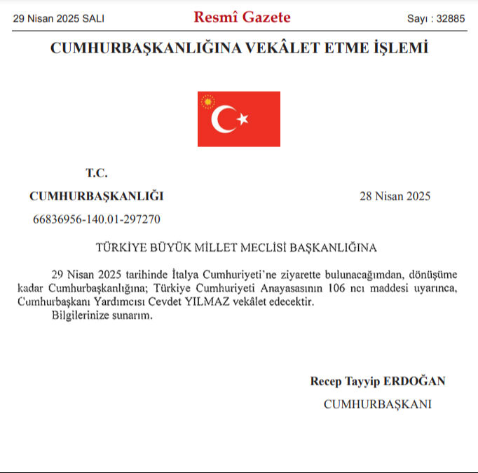 Erdoğan İtalya'ya gidiyor... Resmi Gazete'de Cumhurbaşkanlığına vekalet kararı Erdoğan İtalya'ya gidiyor... Resmi Gazete'de Cumhurbaşkanlığına vekalet kararı - 1. Resim