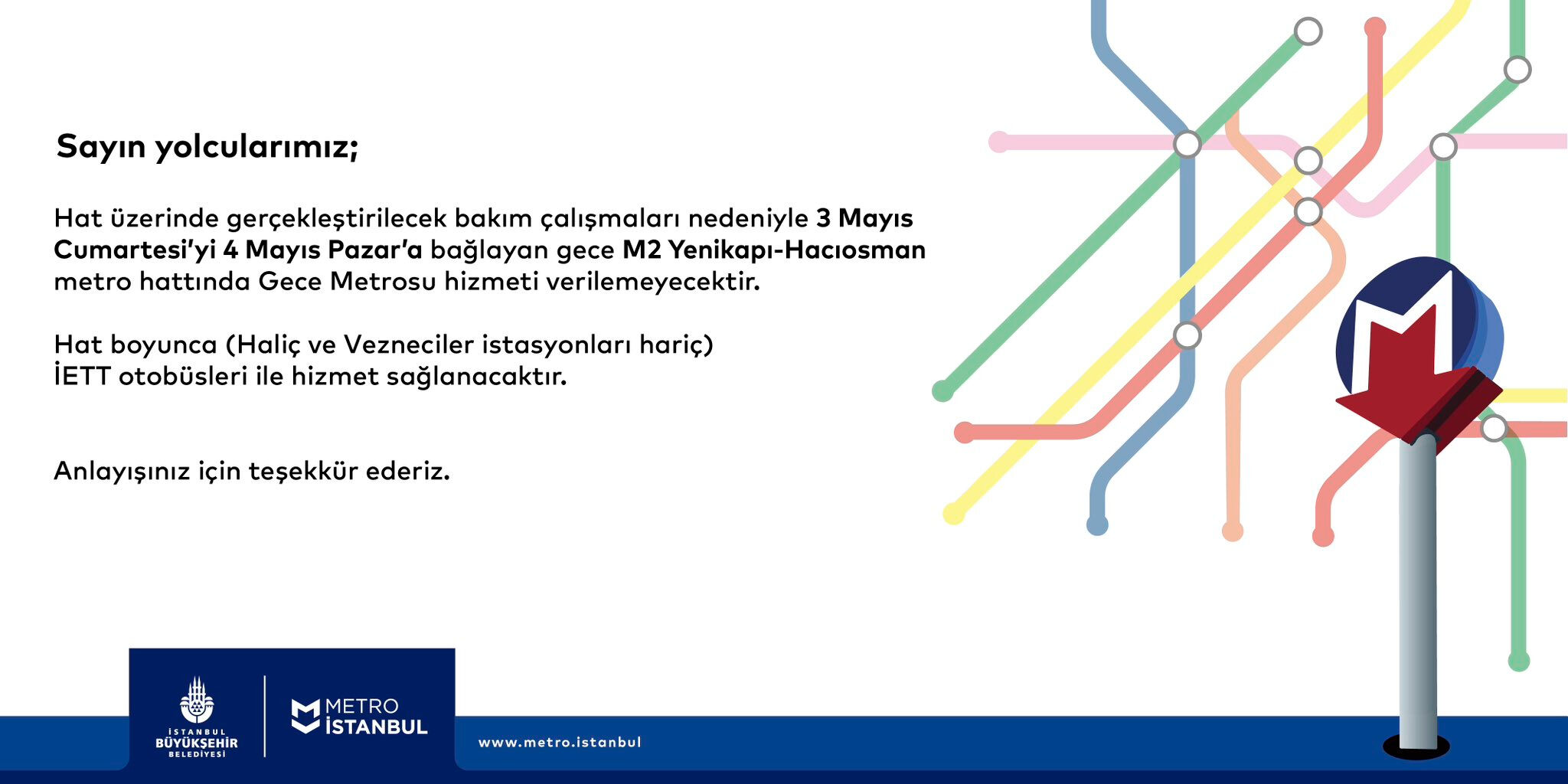 Metro İstanbul tarih vererek açıkladı! "Gece Metrosu" o hatta hizmet vermeyecek Metro İstanbul tarih vererek açıkladı! "Gece Metrosu" o hatta hizmet vermeyecek - 1. Resim