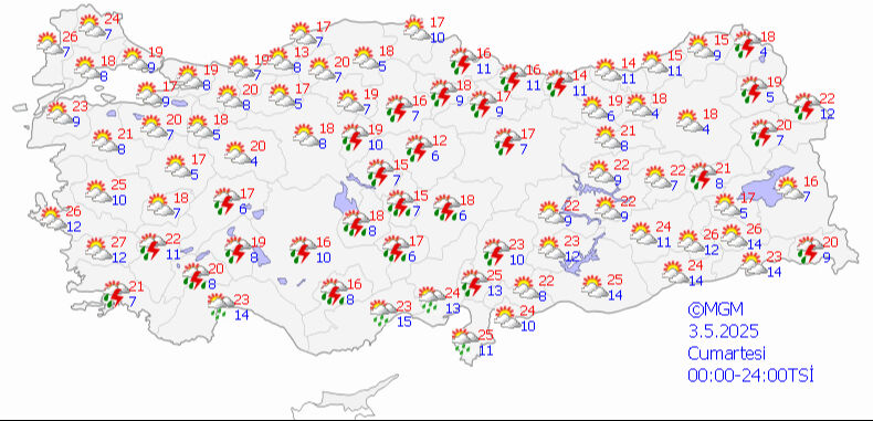Meteoroloji sadece 2 kente dikkat çekti! Buralarda yaşayanlar dikkat 3 Mayıs 2025 MGM hava durumu tahmin haritası