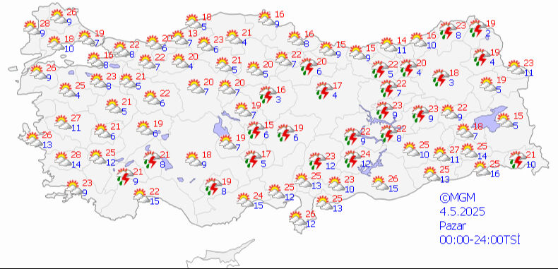 Meteoroloji sadece 2 kente dikkat çekti! Buralarda yaşayanlar dikkat 4 Mayıs 2025 MGM hava durumu tahmin haritası