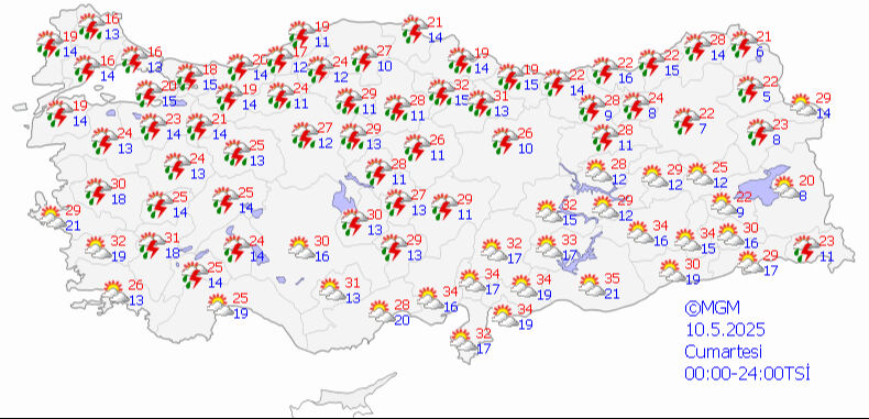 Meteoroloji'den hafta sonu uyarısı! İstanbul dahil 23 kenti işaret etti 10 Mayıs 2025 MGM hava durumu tahmin haritası