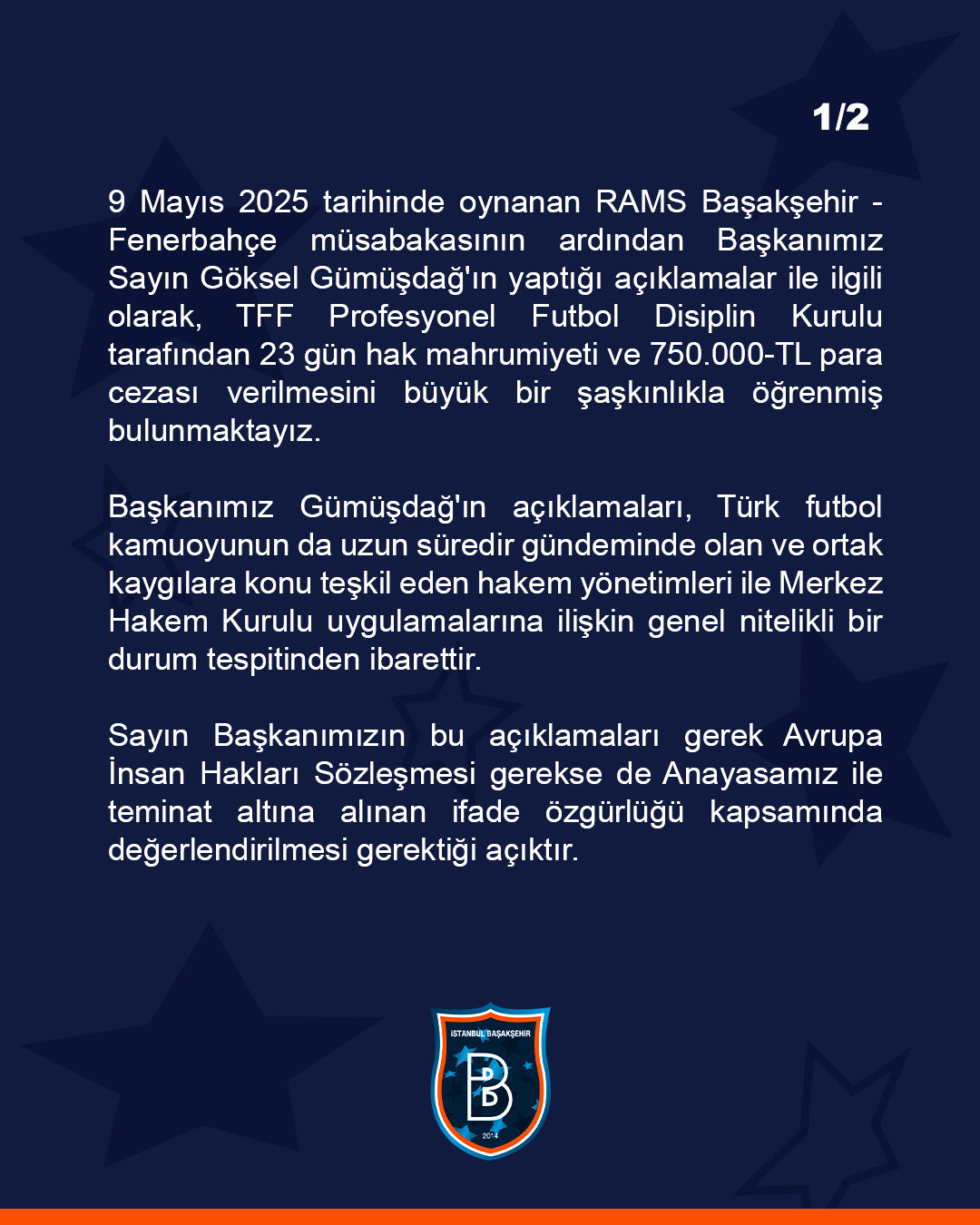 Başakşehir'den TFF'ye sert tepki! Göksel Gümüşdağ'a 23 gün hak mahrumiyeti - 2. Resim