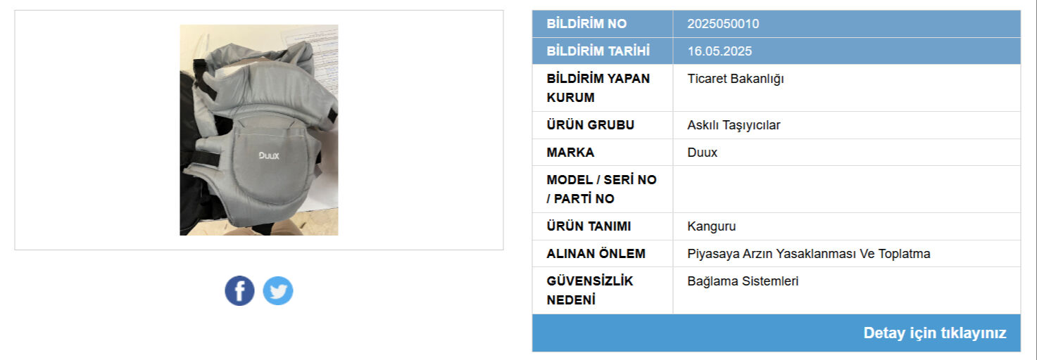 Duux kanguru ve Luggi Baby askılık neden toplatılıyor