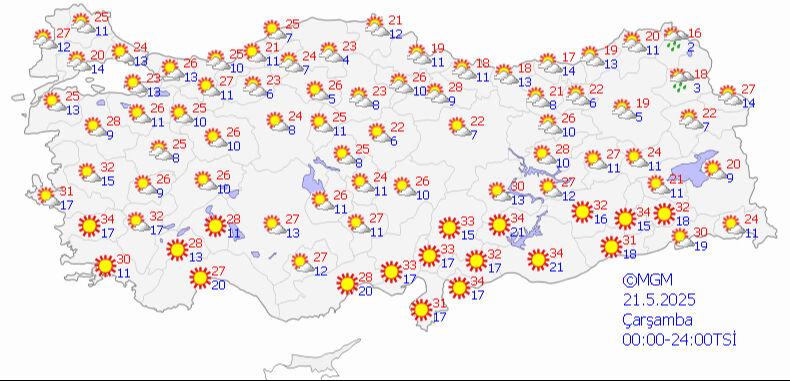 Meteoroloji gün verdi, il il uyardı! Artık her şey sona eriyor, yeni dönem kapıda 21 Mayıs 2025 MGM hava durumu tahmin haritası