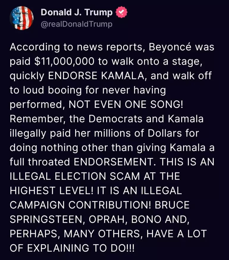 Trump ünlü isimleri yolsuzlukla suçladı! Kamala Harris'in Beyonce'ye ödediği miktarı açıkladı - 3. Resim