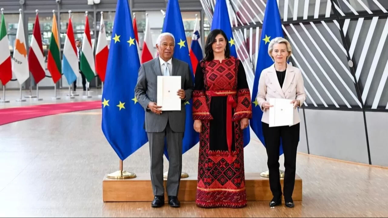 Filistin AB nezdinde ilk kez resmi kabul gördü! Temsilcisi Jadou için 10 ülke tören düzenledi - 1. Resim